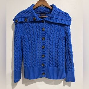 LANDS' END Cobalt Blue 100% Baumwolle Knit Button Up Cardigan